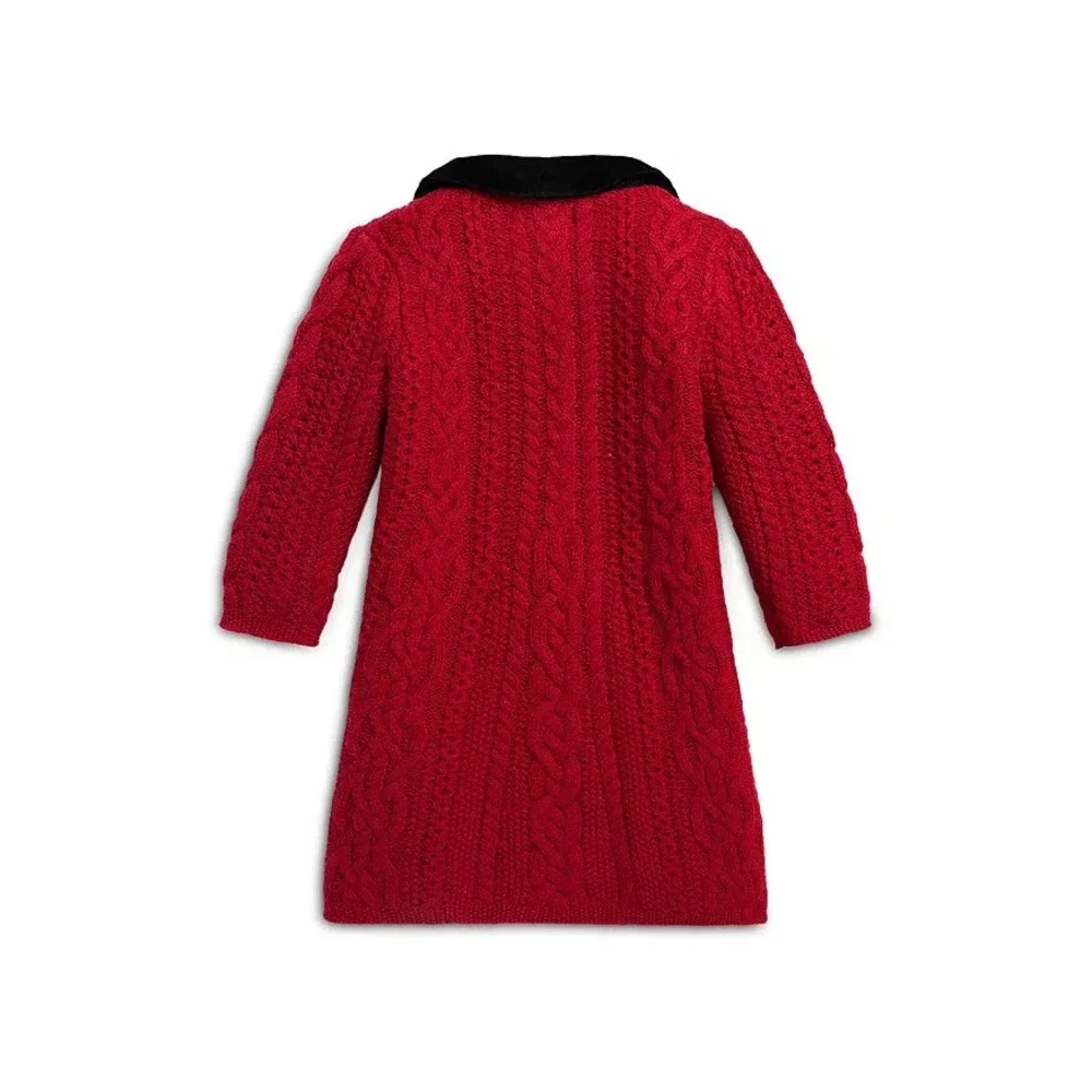 Ralph Lauren Baby Girls Aran-Knit Wool Sweater Coat Red Size 3 M / 6 M NEW $325‎